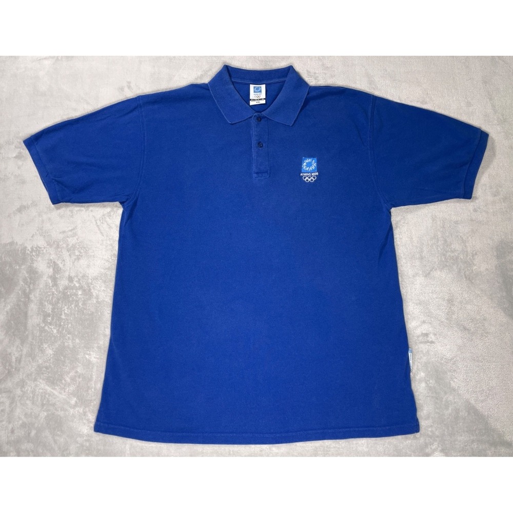 Athens 2004 Olympics Polo Shirt Men's XXL Blue Official Logo High-Q Sportswear